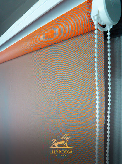 ORANGE- GREY SCREEN ROLLER BLINDS