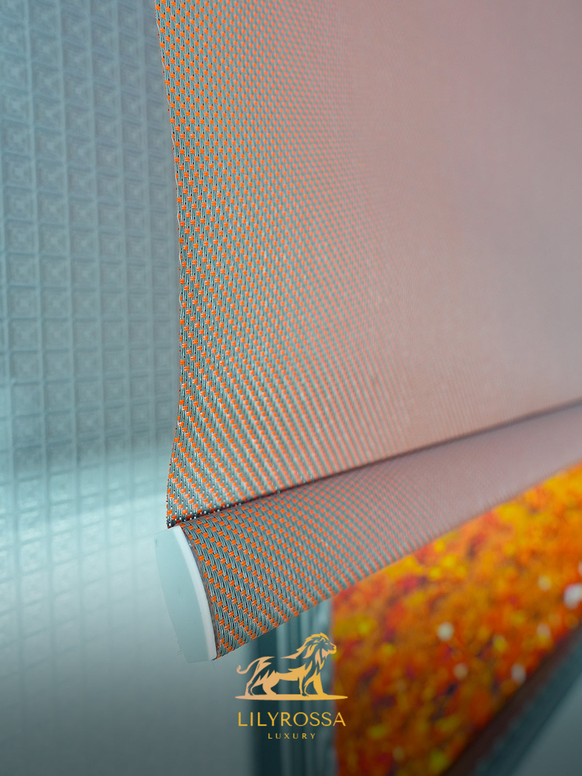 ORANGE- GREY SCREEN ROLLER BLINDS