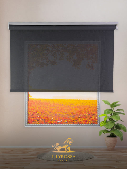 GREY - BLACK ZIP SCREEN ROLLER BLINDS