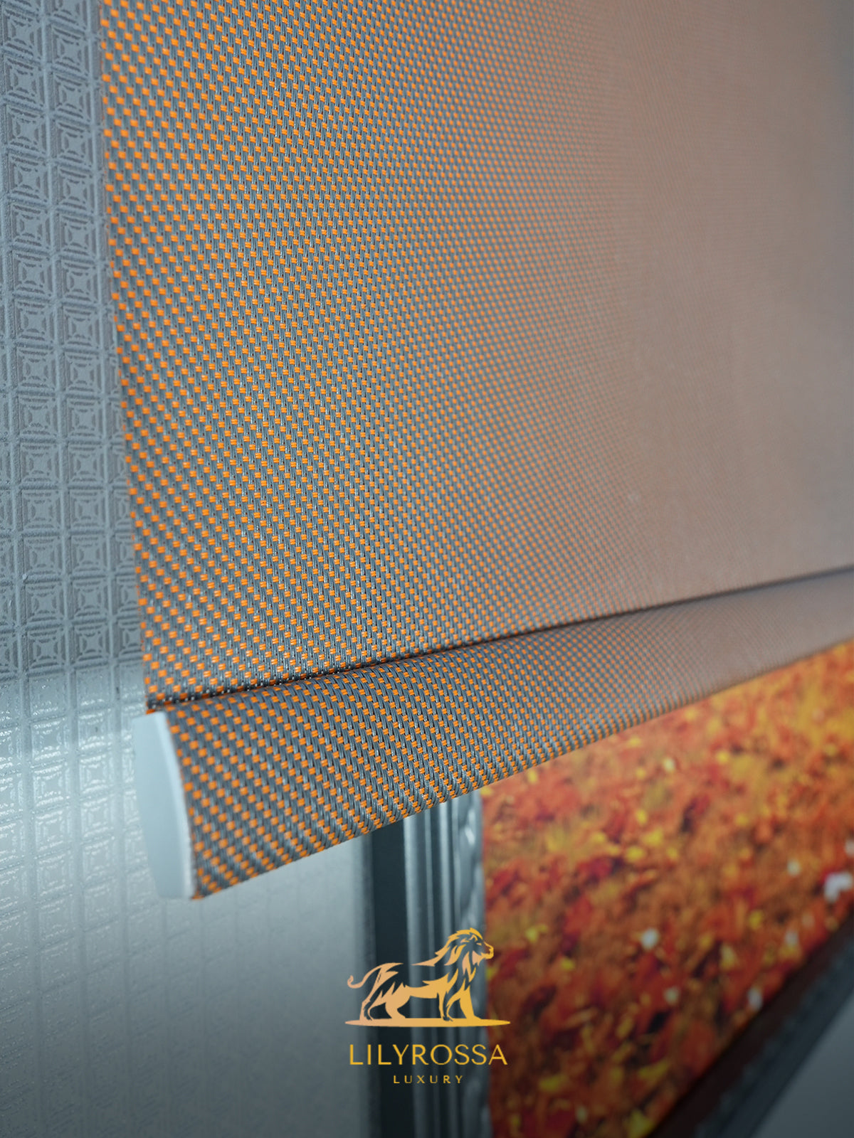 FRAME ORANGE-GREY ZIP SCREEN ROLLER BLINDS