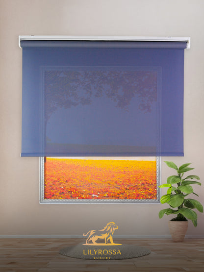 ROYAL BLUE - GREY ZIP SCREEN ROLLER BLINDS