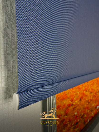 ROYAL BLUE - GREY ZIP SCREEN ROLLER BLINDS